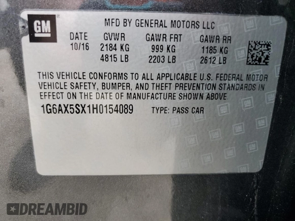 2017 Cadillac CTS Luxury AWD with VIN 1G6AX5SX1H0154089, listed as a Copart auction lot 54744095 with 90,851 mi miles and Salvage title. Bid and sale history available at DreamBid. Image 13.