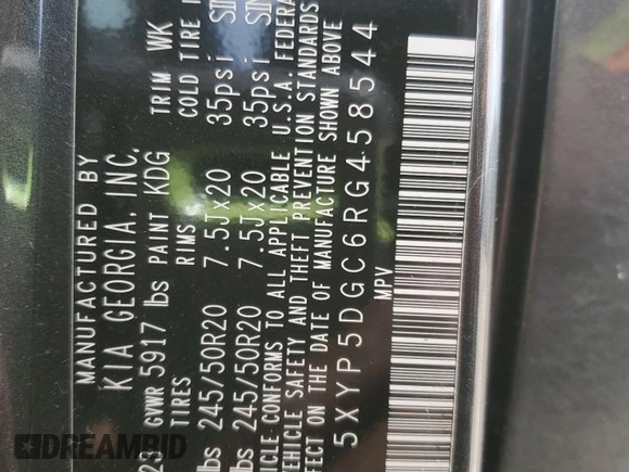 2024 Kia Telluride SX Prestige с VIN 5XYP5DGC6RG458544, выставлен на аукционе Copart как лот 55989465 с пробегом 25 986 миль миль и Списание • Salvage title. История ставок и продаж доступна на DreamBid. Изображение 13.