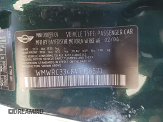 2004 MINI Hardtop with VIN WMWRC33484TJ58571, listed as a Copart auction lot 74843094 with Not Provided miles and Salvage Title. Bid and sale history available at DreamBid. Image 12.