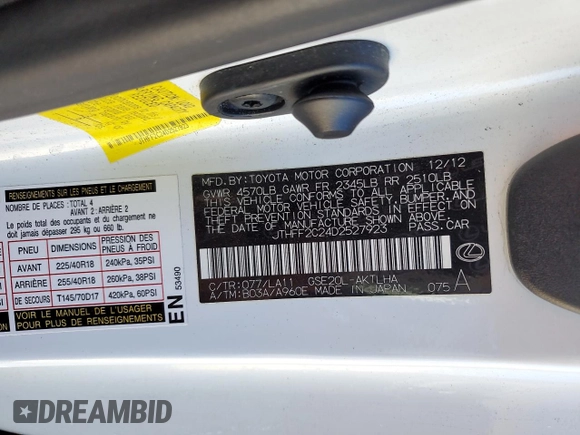 2013 Lexus IS 250 C z VIN JTHFF2C24D2527923, wystawiony jako Copart lot #82356464 z przebiegiem 55 593 mil mil oraz Szkoda całkowita • Salvage title. Historia ofert i sprzedaży dostępna na DreamBid. Obrazek 13.