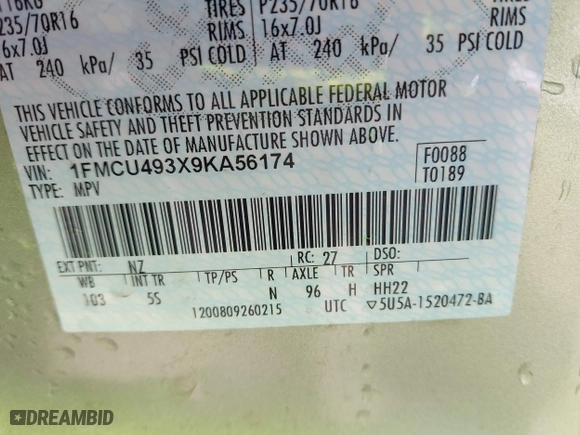 2009 Ford Escape Hybrid with VIN 1FMCU493X9KA56174, listed as a IAAI auction lot 39435925 with 158,171 mi miles. Bid and sale history available at carsss.com. Image 9.