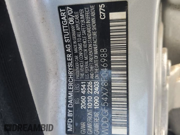 2008 Mercedes-Benz C 300 Sport с VIN WDDGF54X78F046988, выставлен на аукционе Copart как лот 62711495 с пробегом 164 443 миль миль и Списание • Salvage title. История ставок и продаж доступна на DreamBid. Изображение 12.