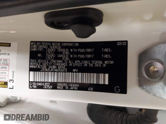 2022 Toyota 4Runner SR5 Premium с VIN JTENU5JR1N6056873, выставлен на аукционе IAAI как лот 42060542 с пробегом 41 883 миль миль и . История ставок и продаж доступна на DreamBid. Изображение 9.