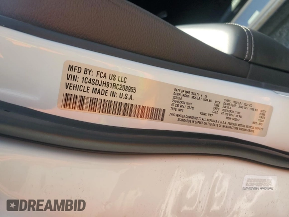 2024 Dodge Durango SRT Hellcat Premium with VIN 1C4SDJH91RC208955, listed as a Copart auction lot 52128515 with 7,926 mi miles and Salvage title. Bid and sale history available at DreamBid. Image 14.