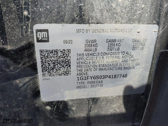 2023 Chevrolet Bolt EUV LT with VIN 1G1FY6S03P4187748, listed as a IAAI auction lot 41726037 with 23,098 mi miles. Bid and sale history available at carsss.com. Image 9.