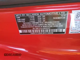 2019 McLaren 570S z VIN SBM13FAA3KW006503, wystawiony jako Copart lot #84487784 z przebiegiem Nie podano mil oraz Szkody całkowita. Historia ofert i sprzedaży dostępna na DreamBid. Obrazek 12.