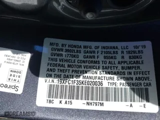 2019 Honda Civic Sedan EX with VIN 19XFC1F35KE020036, listed as a IAAI auction lot 41774068 with 67,083 mi miles. Bid and sale history available at carsss.com. Image 9.