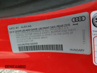 2016 Audi A3 2.0T Premium Plus with VIN WAU38LFF3G1092502, listed as a Copart auction lot 69769664 with 82,038 mi miles and Salvage Title. Bid and sale history available at carsss.com. Image 12.