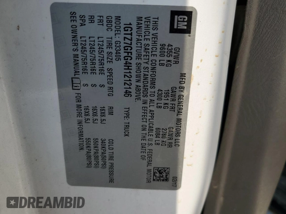2017 GMC Savana Cargo z VIN 1GTZ7GFG4H1212146, wystawiony jako Copart lot #44348245 z przebiegiem 114 140 mil mil oraz Szkody całkowita. Historia ofert i sprzedaży dostępna na DreamBid. Obrazek 13.
