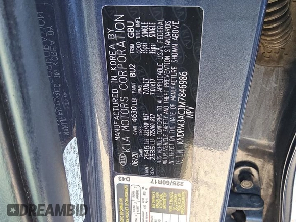 2021 Kia Sportage LX with VIN KNDPM3AC1M7846986, listed as a Copart auction lot 84518574 with 99,812 mi miles and Salvage Title. Bid and sale history available at DreamBid. Image 13.
