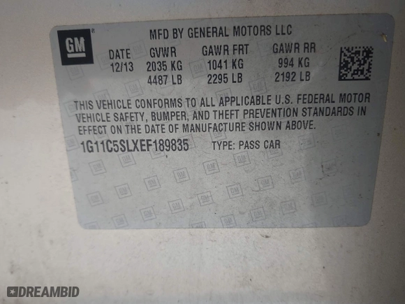 2014 Chevrolet Malibu LT with VIN 1G11C5SLXEF189835, listed as a IAAI auction lot 41771378 with 132,997 mi miles. Bid and sale history available at carsss.com. Image 9.