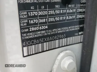 2008 Mercedes-Benz R 3.5L with VIN 4JGCB65EX8A082965, listed as a Copart auction lot 53811395 with 124,483 mi miles and Salvage title. Bid and sale history available at DreamBid. Image 13.