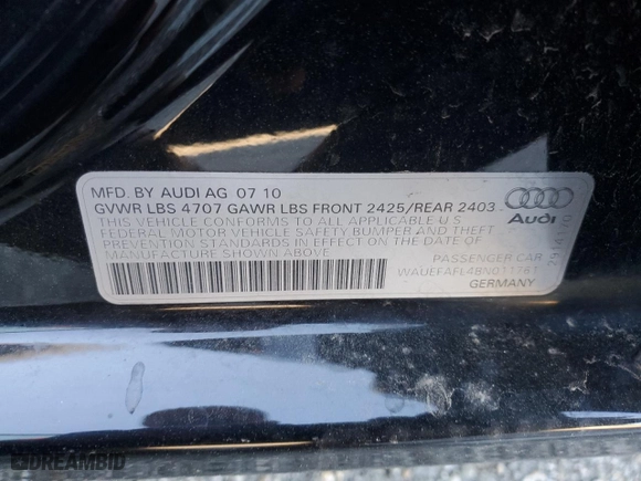 2011 Audi A4 2.0T Premium Plus with VIN WAUEFAFL4BN011761, listed as a Copart auction lot 48391265 with 135,580 mi miles and Salvage Title. Bid and sale history available at carsss.com. Image 14.