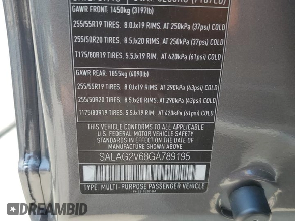 2016 Land Rover LR4 HSE with VIN SALAG2V68GA789195, listed as a Copart auction lot 62680015 with 49,662 mi miles and Salvage title. Bid and sale history available at DreamBid. Image 13.