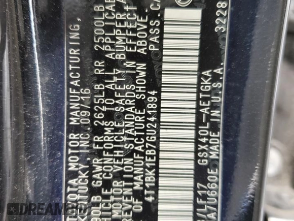 2016 Toyota Avalon Limited with VIN 4T1BK1EB7GU241894, listed as a Copart auction lot 46896795 with 114,887 mi miles and Salvage Title. Bid and sale history available at DreamBid. Image 13.