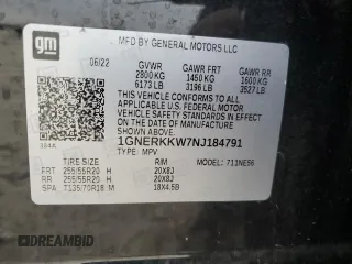 2022 Chevrolet Traverse Premier with VIN 1GNERKKW7NJ184791, listed as a Copart auction lot 44900045 with 36,796 mi miles and Salvage title. Bid and sale history available at DreamBid. Image 13.