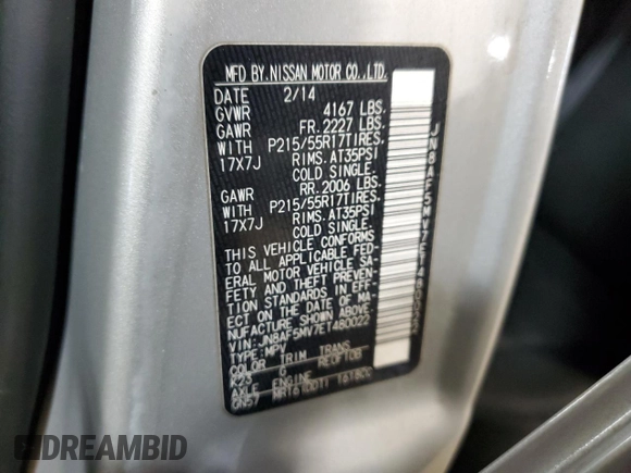 2014 Nissan Juke Nismo with VIN JN8AF5MV7ET480022, listed as a Copart auction lot 41761635 with 85,284 mi miles and Clean Title. Bid and sale history available at DreamBid. Image 13.