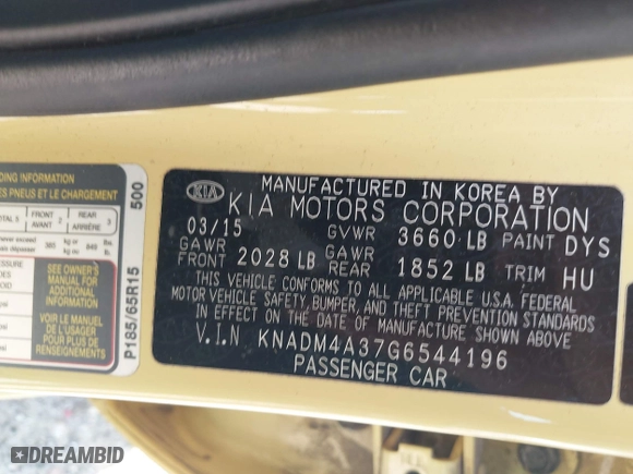 2016 Kia Rio LX with VIN KNADM4A37G6544196, listed as a IAAI auction lot 41998845 with 100,518 mi miles. Bid and sale history available at carsss.com. Image 9.