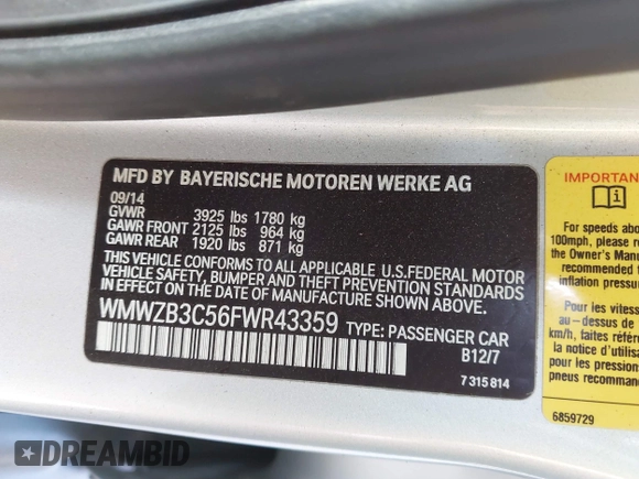 2015 MINI Countryman with VIN WMWZB3C56FWR43359, listed as a IAAI auction lot 40720320 with 69,898 mi miles and . Bid and sale history available at DreamBid. Image 9.