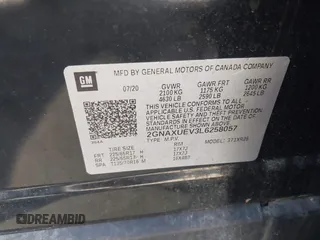2020 Chevrolet Equinox LT z VIN 2GNAXUEV3L6258057, wystawiony jako IAAI lot #41986208 z przebiegiem 144 223 mil mil oraz . Historia ofert i sprzedaży dostępna na DreamBid. Obrazek 9.