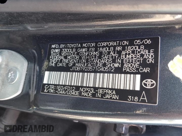 2007 Toyota Yaris with VIN JTDBT923571040512, listed as a Copart auction lot 54068295 with 195,344 mi miles and Salvage Title. Bid and sale history available at carsss.com. Image 13.