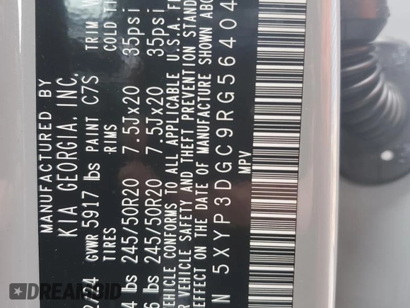 2024 Kia Telluride EX X-Line z VIN 5XYP3DGC9RG564041, wystawiony jako Copart lot #52851745 z przebiegiem 2 878 mil mil oraz Szkoda całkowita • Salvage title. Historia ofert i sprzedaży dostępna na DreamBid. Obrazek 13.