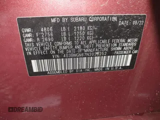 2022 Subaru Legacy Limited XT with VIN 4S3BWGN67N3028252, listed as a IAAI auction lot 41610023 with 30,327 mi miles and . Bid and sale history available at DreamBid. Image 9.