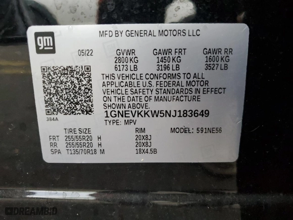 2022 Chevrolet Traverse Premier with VIN 1GNEVKKW5NJ183649, listed as a Copart auction lot 78990214 with 22,198 mi miles and Salvage Title. Bid and sale history available at carsss.com. Image 15.