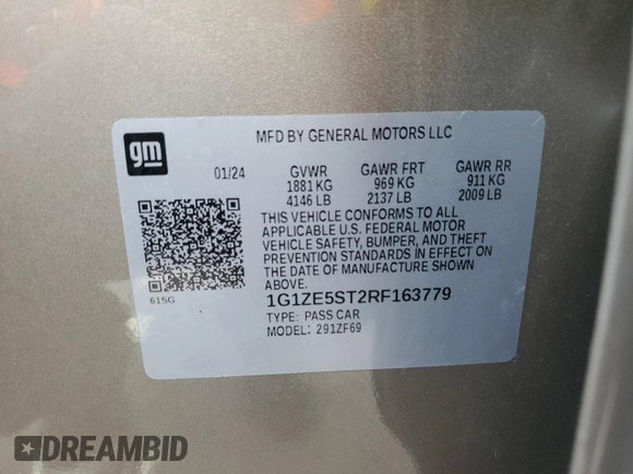 2024 Chevrolet Malibu LT with VIN 1G1ZE5ST2RF163779, listed as a Copart auction lot 51689985 with 31,996 mi miles and Clean Title. Bid and sale history available at DreamBid. Image 12.