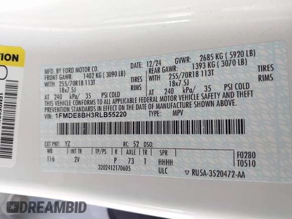 2024 Ford Bronco Outer Banks с VIN 1FMDE8BH3RLB55220, выставлен на аукционе IAAI как лот 42290827 с пробегом 9 415 миль миль и . История ставок и продаж доступна на DreamBid. Изображение 9.