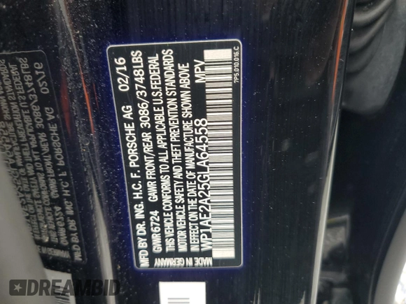 2016 Porsche Cayenne S E-Hybrid with VIN WP1AE2A25GLA64558, listed as a Copart auction lot 43765325 with 84,953 mi miles and Clean title. Bid and sale history available at DreamBid. Image 13.