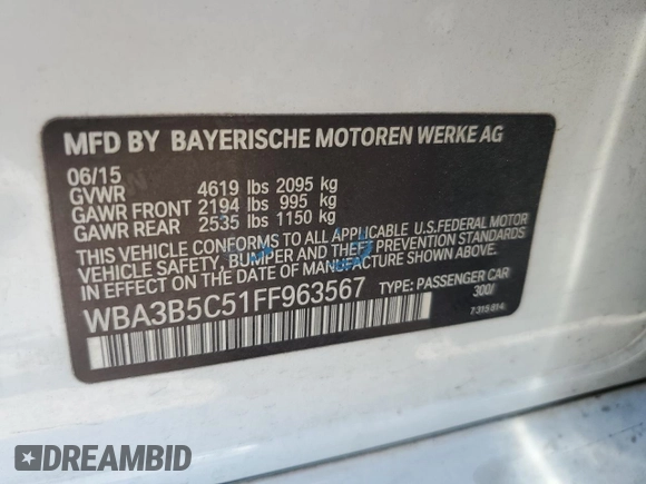 2015 BMW 3 Series 328i xDrive z VIN WBA3B5C51FF963567, wystawiony jako Copart lot #64093335 z przebiegiem 113 224 mil mil oraz Szkoda całkowita • Salvage title. Historia ofert i sprzedaży dostępna na DreamBid. Obrazek 12.