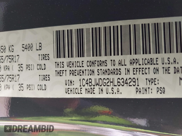 2017 Jeep Wrangler Unlimited Sport with VIN 1C4BJWDG2HL634291, listed as a IAAI auction lot 42242223 with 145,880 mi miles and . Bid and sale history available at DreamBid. Image 9.