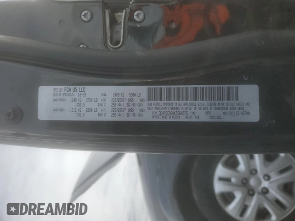 2019 Dodge Journey SE Value with VIN 3C4PDCAB4KT864575, listed as a Copart auction lot 43988685 with Not Provided miles and Salvage Title. Bid and sale history available at DreamBid. Image 15.