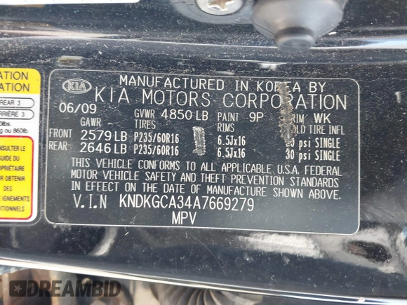 2010 Kia Sportage LX with VIN KNDKGCA34A7669279, listed as a IAAI auction lot 42132770 with 142,828 mi miles and . Bid and sale history available at carsss.com. Image 9.