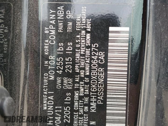 2011 Hyundai Genesis Coupe with VIN KMHHT6KDXBU064275, listed as a Copart auction lot 55159245 with 134,781 mi miles and Salvage title. Bid and sale history available at DreamBid. Image 12.