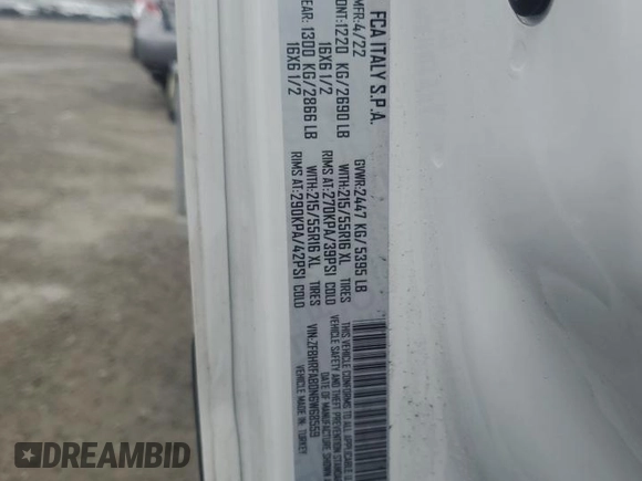 2022 Ram ProMaster City Cargo Tradesman with VIN ZFBHRFAB0N6W68559, listed as a Copart auction lot 51161655 with 57,072 mi miles and Salvage title. Bid and sale history available at DreamBid. Image 12.