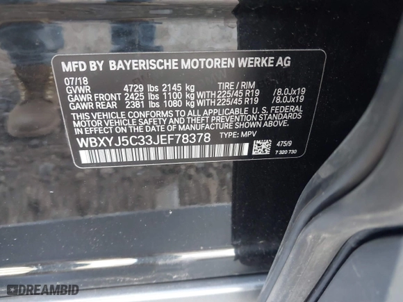 2018 BMW X2 xDrive28i with VIN WBXYJ5C33JEF78378, listed as a IAAI auction lot 40577868 with 45,592 mi miles. Bid and sale history available at carsss.com. Image 9.