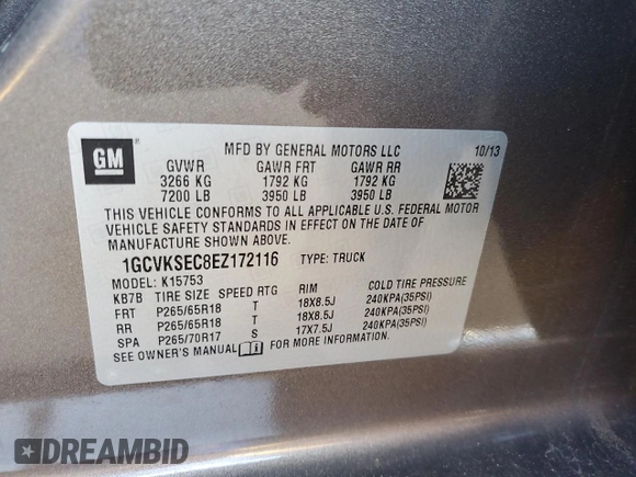 2014 Chevrolet Silverado 1500 LTZ with VIN 1GCVKSEC8EZ172116, listed as a Copart auction lot 45472965 with 196,534 mi miles and Salvage Title. Bid and sale history available at DreamBid. Image 12.