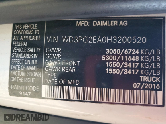 2017 Mercedes-Benz Metris Cargo with VIN WD3PG2EA0H3200520, listed as a Copart auction lot 89162535 with 189,678 mi miles and Clean Title. Bid and sale history available at carsss.com. Image 12.