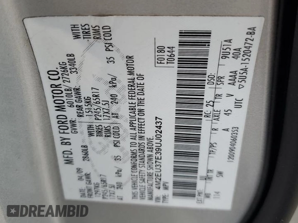 2009 Mercury Mountaineer with VIN 4M2EU37E39UJ02437, listed as a Copart auction lot 45944115 with 221,162 mi miles and Salvage Title. Bid and sale history available at carsss.com. Image 13.