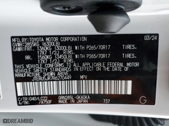 2024 Toyota 4Runner TRD Off Road with VIN JTERU5JR7R6270449, listed as a Copart auction lot 44336755 with 12,599 mi miles and Salvage Title. Bid and sale history available at carsss.com. Image 12.