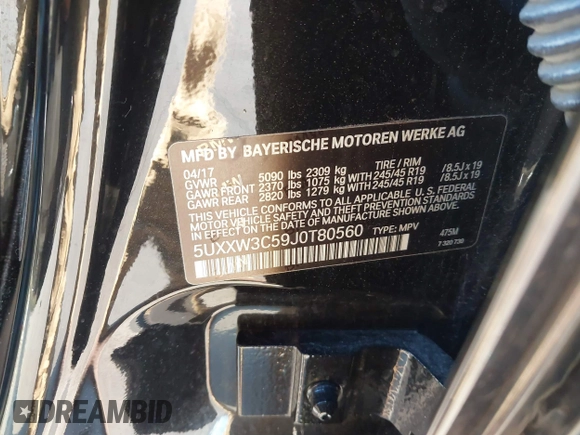 2018 BMW X4 xDrive28i with VIN 5UXXW3C59J0T80560, listed as a IAAI auction lot 41734915 with 122,850 mi miles. Bid and sale history available at carsss.com. Image 9.