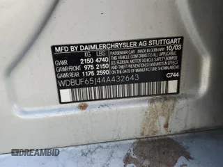 2004 Mercedes-Benz E 320 with VIN WDBUF65J44A432643, listed as a Copart auction lot 46621285 with Not Provided miles and Salvage Title. Bid and sale history available at carsss.com. Image 14.