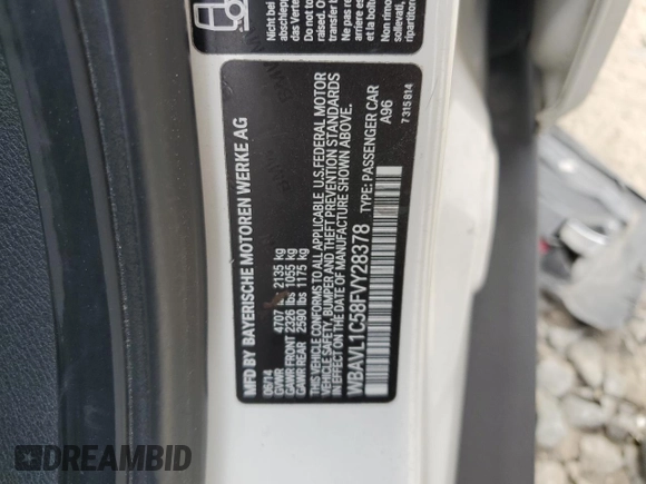 2015 BMW X1 xDrive28i with VIN WBAVL1C58FVY28378, listed as a Copart auction lot 49800065 with 114,059 mi miles and Salvage Title. Bid and sale history available at carsss.com. Image 15.