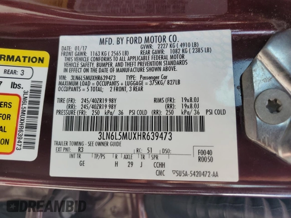 2017 Lincoln MKZ Hybrid Reserve with VIN 3LN6L5MUXHR639473, listed as a Copart auction lot 46321955 with 66,382 mi miles and Salvage Title. Bid and sale history available at DreamBid. Image 12.