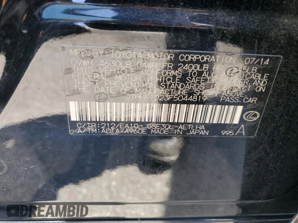 2015 Lexus IS 250 with VIN JTHBF1D23F5044819, listed as a Copart auction lot 61185585 with 183,836 mi miles and Salvage title. Bid and sale history available at DreamBid. Image 13.