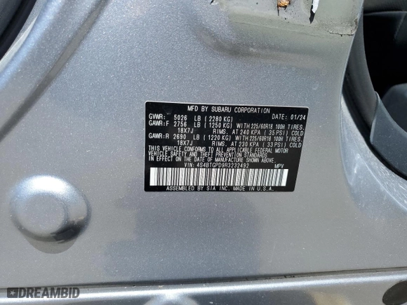 2024 Subaru Outback Touring XT with VIN 4S4BTGPD9R3232492, listed as a Copart auction lot 50045675 with 12,249 mi miles and Salvage Title. Bid and sale history available at carsss.com. Image 14.