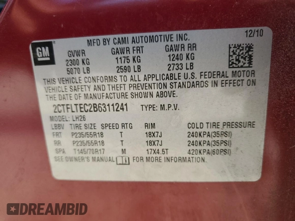2011 GMC Terrain SLE-2 with VIN 2CTFLTEC2B6311241, listed as a Copart auction lot 66157525 with 228,104 mi miles and Clean title. Bid and sale history available at DreamBid. Image 13.