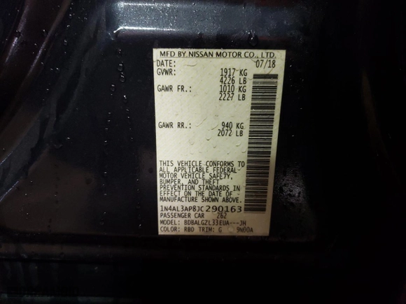 2018 Nissan Altima 2.5 SR with VIN 1N4AL3AP8JC290163, listed as a Copart auction lot 47118925 with 42,785 mi miles and Salvage Title. Bid and sale history available at carsss.com. Image 12.
